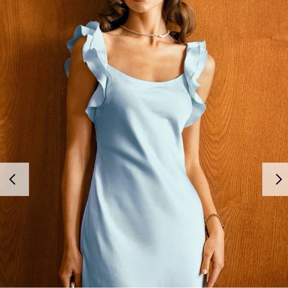 Rihoas Blue Square Neck Ruffle Satin Midi, size L